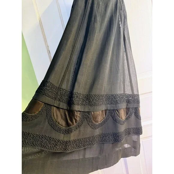 Antique 1910's French Voile Black Skirt Soutache Velvet Embellished XS - Picture 16 of 16